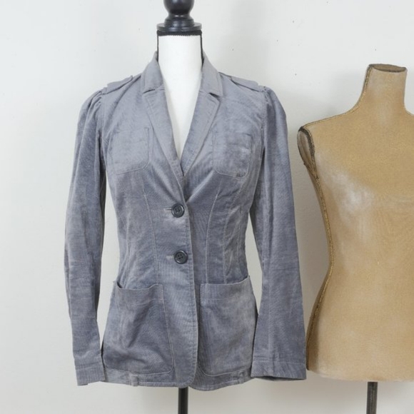Sonia by Sonia Rykiel Gray Silver Velvet Button Patch Pockets SZ 38/US 6 Blazer - Picture 1 of 11